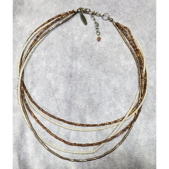 NY Earthy Glass Beaded Brown And White Layered Necklace - Picture 6 of 6